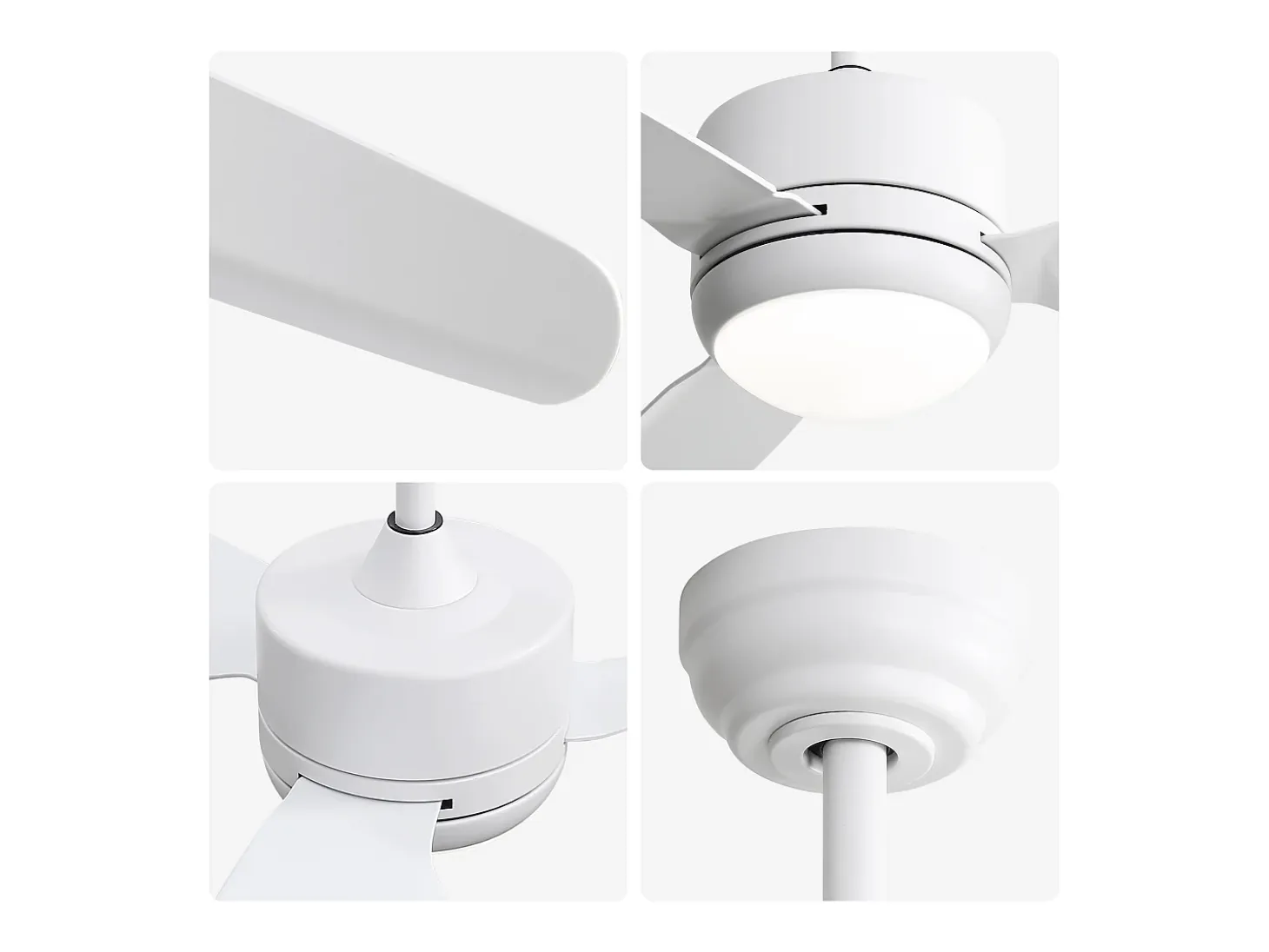 Ventilador de techo de 116,8 cm, 3 aspas de ABS con LED, 6 velocidades, motor CC reversible, blanco