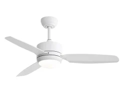 Ventilador de techo de 116,8 cm, 3 aspas de ABS con LED, 6 velocidades, motor CC reversible, blanco