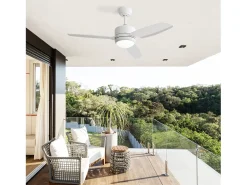 Ventilador de techo de 116,8 cm, 3 aspas de ABS con LED, 6 velocidades, motor CC reversible, blanco