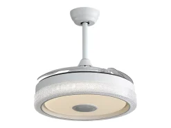 Ventilador de techo de 106,6 cm con 3 aspas retráctiles, LED y altavoz Bluetooth, motor CC reversible, color blanco