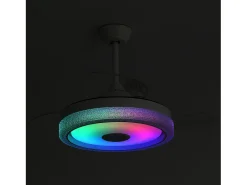 Ventilador de techo de 106,6 cm con 3 aspas retráctiles, LED y altavoz Bluetooth, motor CC reversible, color blanco