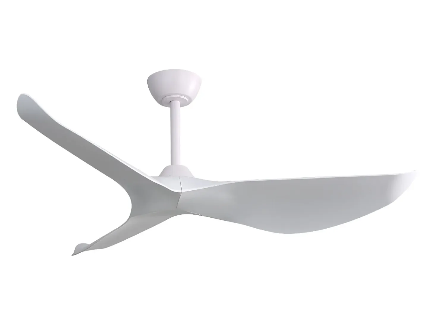 Ventilador de techo de 132 cm, 3 aspas curvas, con mando a distancia, 6 velocidades y temporizador, motor CC reversible, color blanco