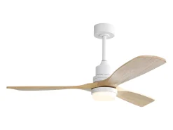 Ventilador de techo de 132 cm, 3 aspas de madera con LED, 6 velocidades y temporizador, motor CC reversible, color blanco