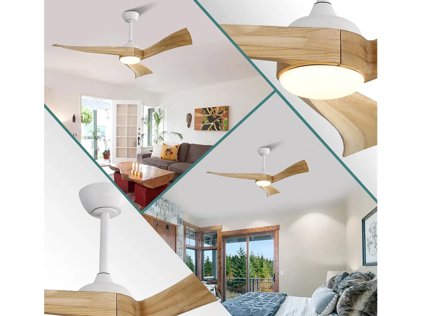 Ventilador de techo de 52" con 6 velocidades y luz, 3 aspas de madera, para sala y oficina