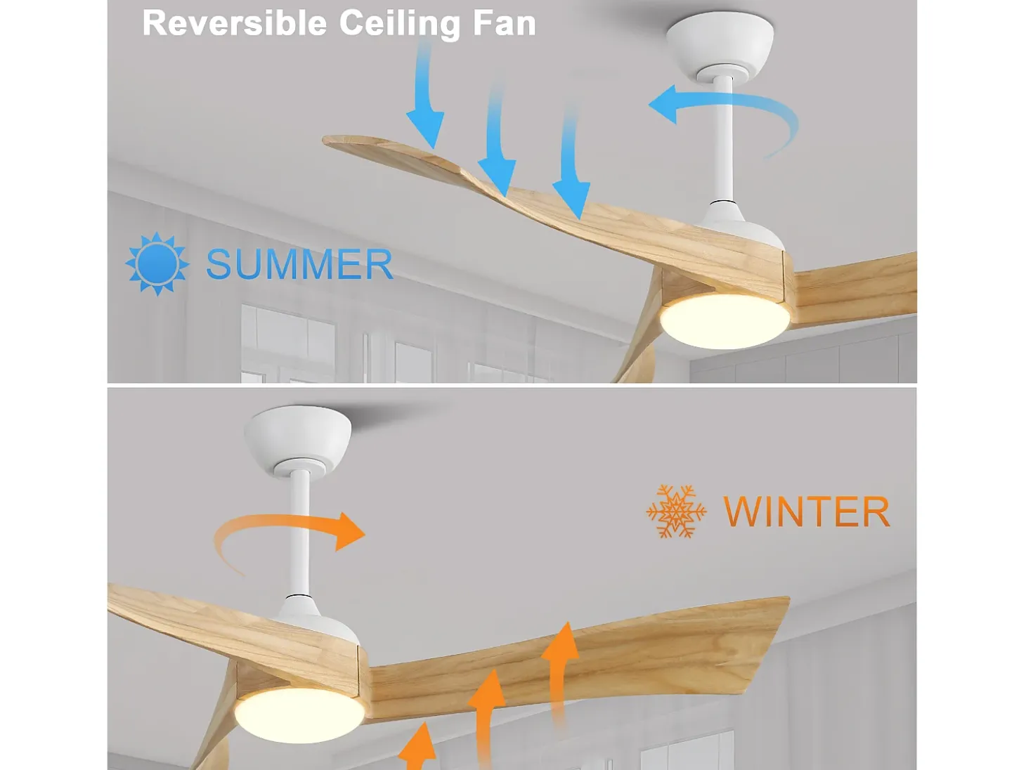 Ventilador de techo de 52" con 6 velocidades y luz, 3 aspas de madera, para sala y oficina