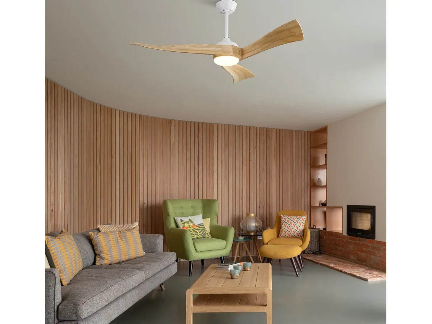Ventilador de techo de 52" con 6 velocidades y luz, 3 aspas de madera, para sala y oficina