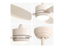 Ventilador de techo de 116,8 cm, 3 aspas de ABS con LED, 6 velocidades, motor CC reversible, beige
