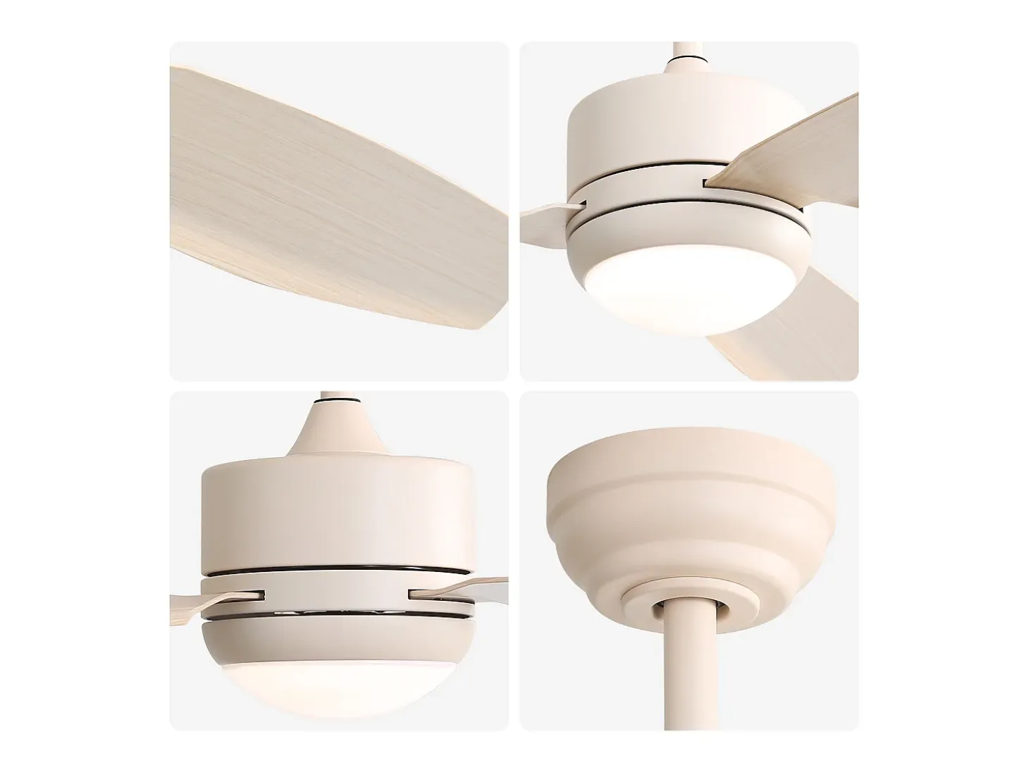 Ventilador de techo de 116,8 cm, 3 aspas de ABS con LED, 6 velocidades, motor CC reversible, beige