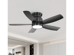 Ventilador de techo de 42 pulgadas con iluminación LED de 18 W, control remoto, 5 aspas de ABS, motor CC reversible, color negro (106,68 x 106,68 x 23,11 cm)