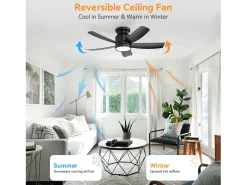 Ventilador de techo de 42 pulgadas con iluminación LED de 18 W, control remoto, 5 aspas de ABS, motor CC reversible, color negro (106,68 x 106,68 x 23,11 cm)