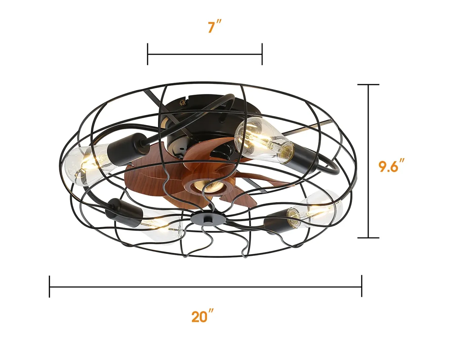 Ventilador de techo de 20 pulgadas - Ventilador de techo con bombilla y 7 aspas de ABS - 6 velocidades ajustables - para sala de estar