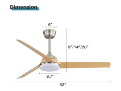 Ventilador de techo de 52 pulgadas - Con iluminación LED y control remoto - 3 aspas de ABS - para sala de estar