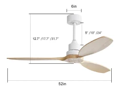 Ventilador de techo de madera de 52 pulgadas - Ventilador de techo con control remoto, 6 velocidades y 3 aspas - para sala de estar