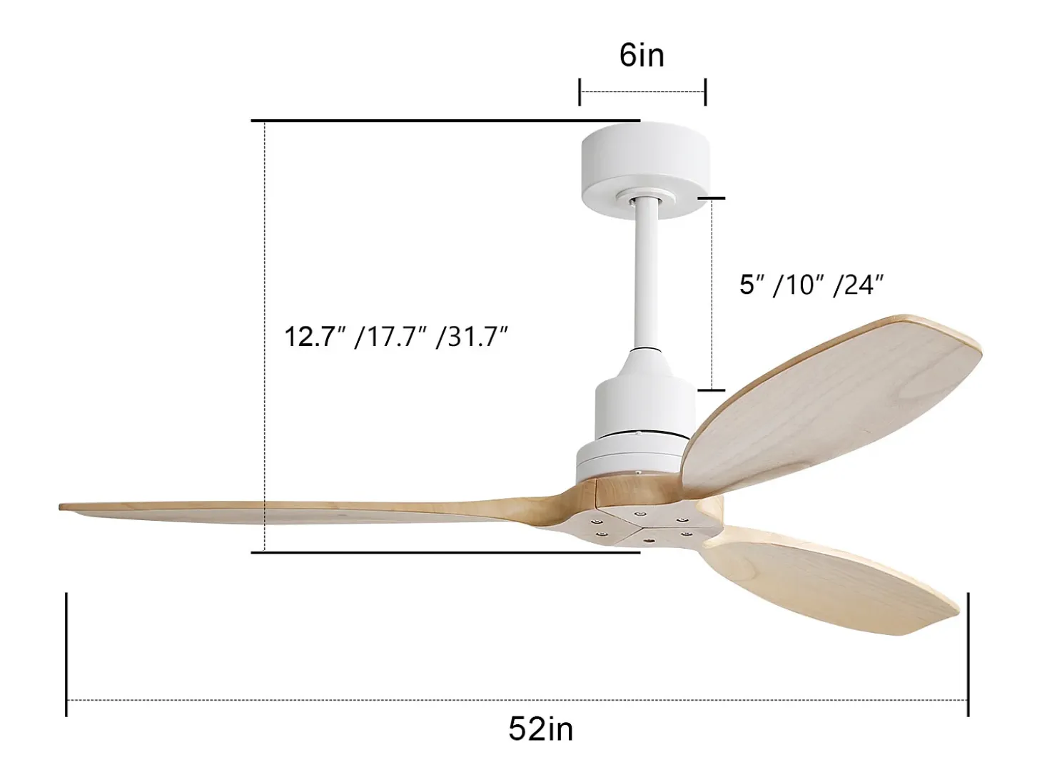 Ventilador de techo de madera de 52 pulgadas - Ventilador de techo con control remoto, 6 velocidades y 3 aspas - para sala de estar