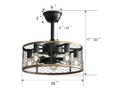 Ventilador de techo industrial tipo jaula - Ventilador de techo negro con luz y control remoto - Aspas de ABS