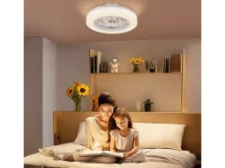Ventilador de techo Manhattan Homcom luz LED + 6 velocidades blanco Ø46 cm