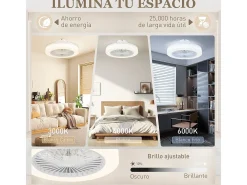 Ventilador de techo Manhattan Homcom luz LED + 6 velocidades blanco Ø46 cm