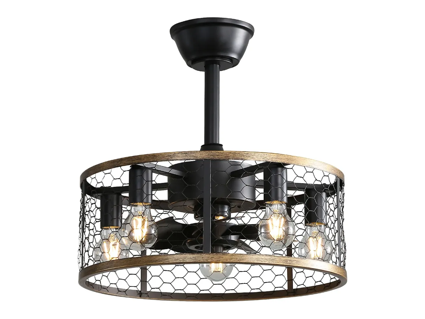 Ventilador de techo negro de 20 pulgadas - Ventilador de techo con 7 aspas de ABS y control remoto - para sala de estar y comedor
