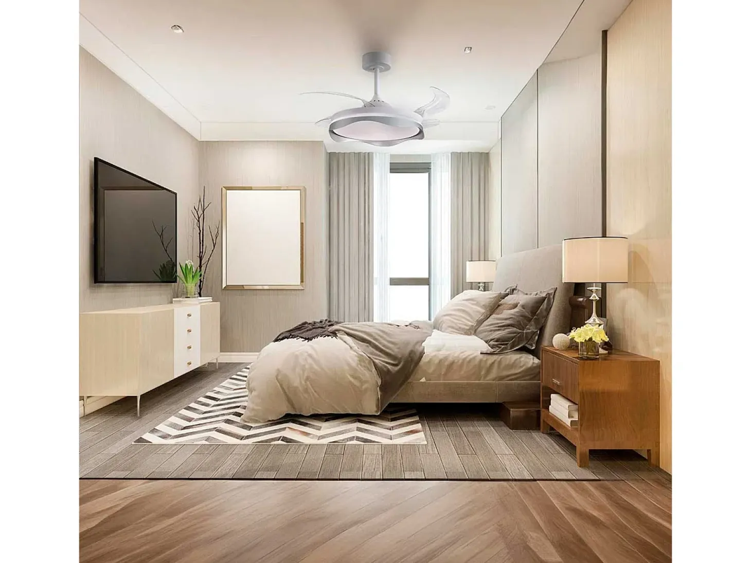 Ventilador de techo Olas Bel Air 72W 4 aspas retráctiles con luz LED blanco/plata Ø108 cm