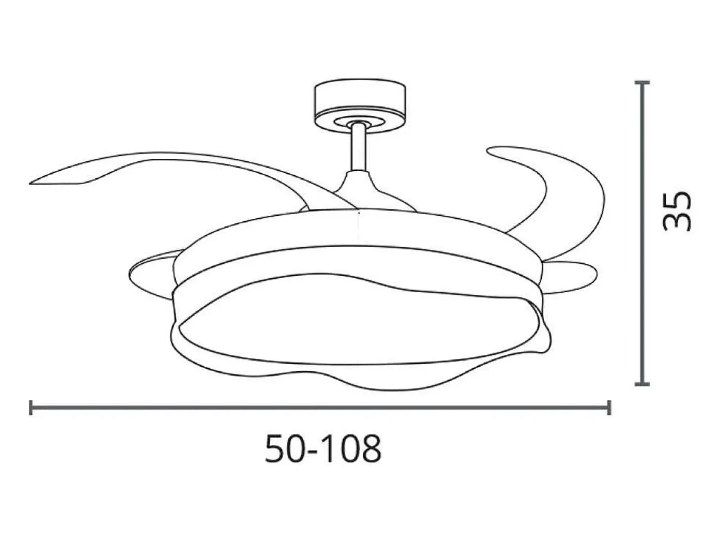 Ventilador de techo Olas Bel Air 72W 4 aspas retráctiles con luz LED blanco/plata Ø108 cm