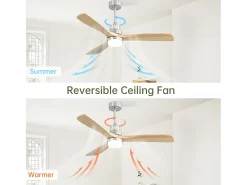 Ventilador de techo para sala de estar - con luz LED regulable y control remoto de 6 velocidades - 3 aspas de madera