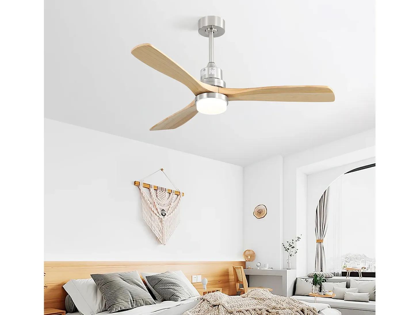 Ventilador de techo para sala de estar - con luz LED regulable y control remoto de 6 velocidades - 3 aspas de madera