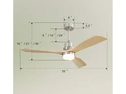 Ventilador de techo para sala de estar - con luz LED regulable y control remoto de 6 velocidades - 3 aspas de madera