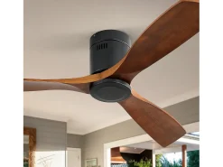 Ventilador de techo silencioso de 52 pulgadas, motor CC reversible, aspas de madera tallada, control remoto, sin luz, color negro (132 x 132 x 24,5 cm)