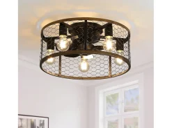 Ventilador de techo tipo jaula - Ventilador de techo empotrado con 7 aspas de ABS y luz - Ajuste de 6 velocidades