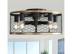 Ventilador de techo tipo jaula - Ventilador de techo empotrado con 7 aspas de ABS y luz - Ajuste de 6 velocidades