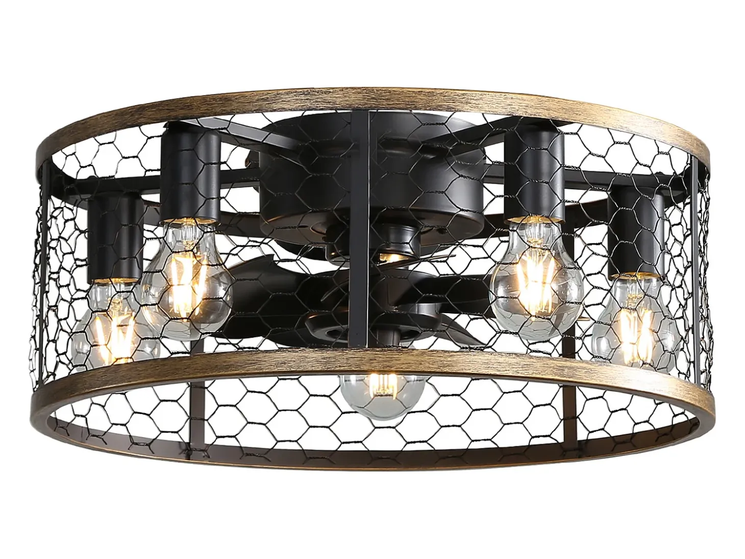 Ventilador de techo tipo jaula - Ventilador de techo empotrado con 7 aspas de ABS y luz - Ajuste de 6 velocidades