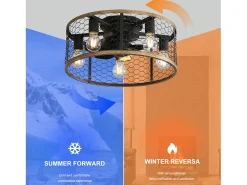 Ventilador de techo tipo jaula - Ventilador de techo empotrado con 7 aspas de ABS y luz - Ajuste de 6 velocidades