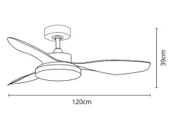 Ventilador de techo Tulum Shakespear 25W 3 aspas mando a distancia natural Ø120 cm