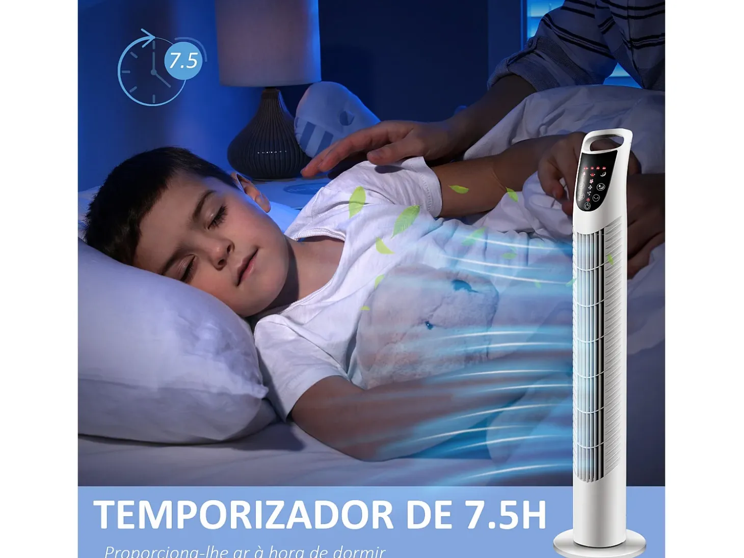 Ventilador de torre Jose Homcom 40W oscilante + 3 velocidades + control remoto blanco 78,5 cm