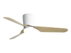 Ventilador LED blanco/haya, 6 vel., con mando, memoria y temporizador