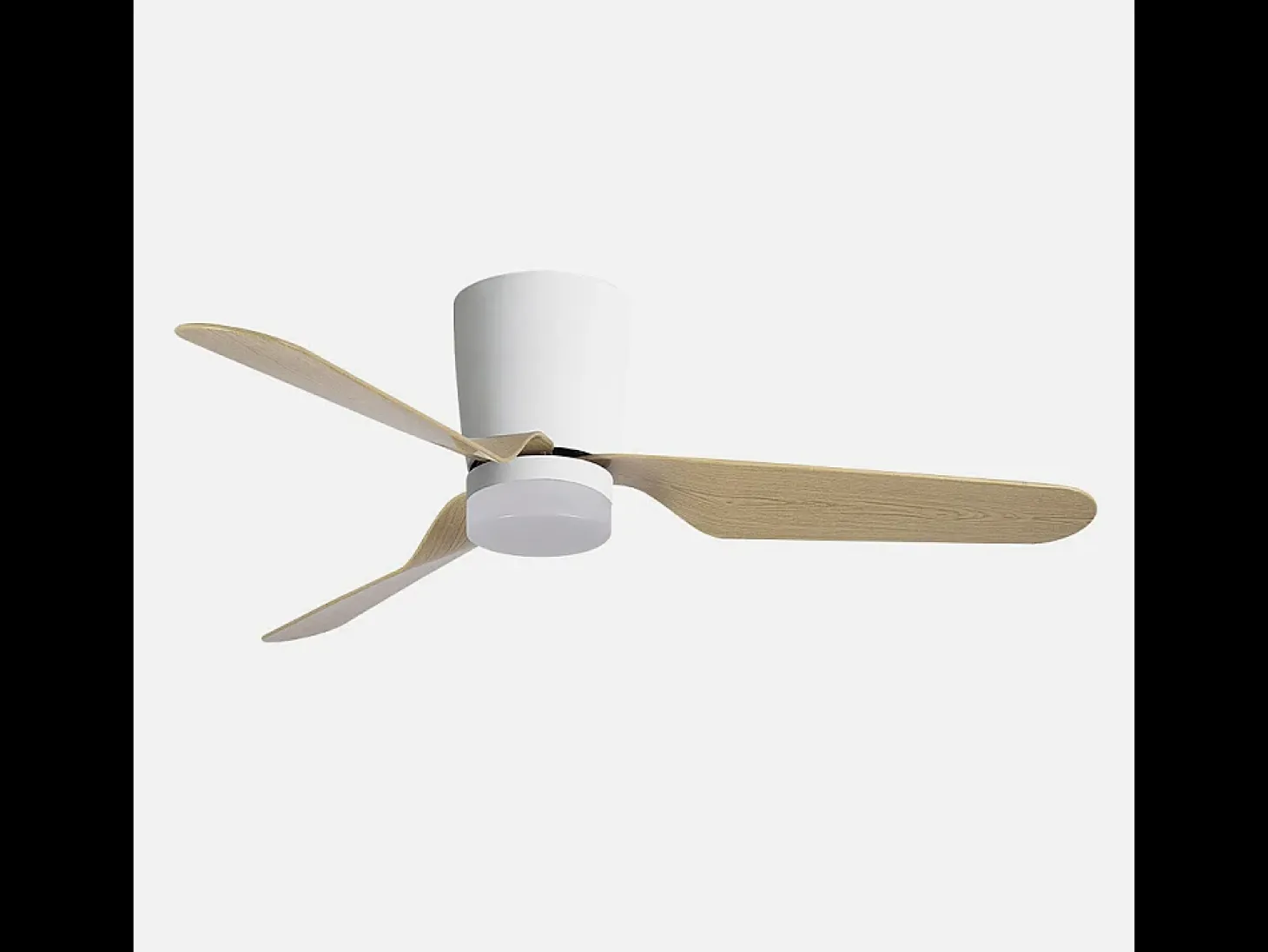 Ventilador LED blanco/haya, 6 vel., con mando, memoria y temporizador