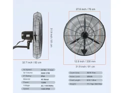 Ventilador Nebulizador SucceBuy de 74,9 CM, 9500 CFM, 3 Velocidades, para Montaje en Pared