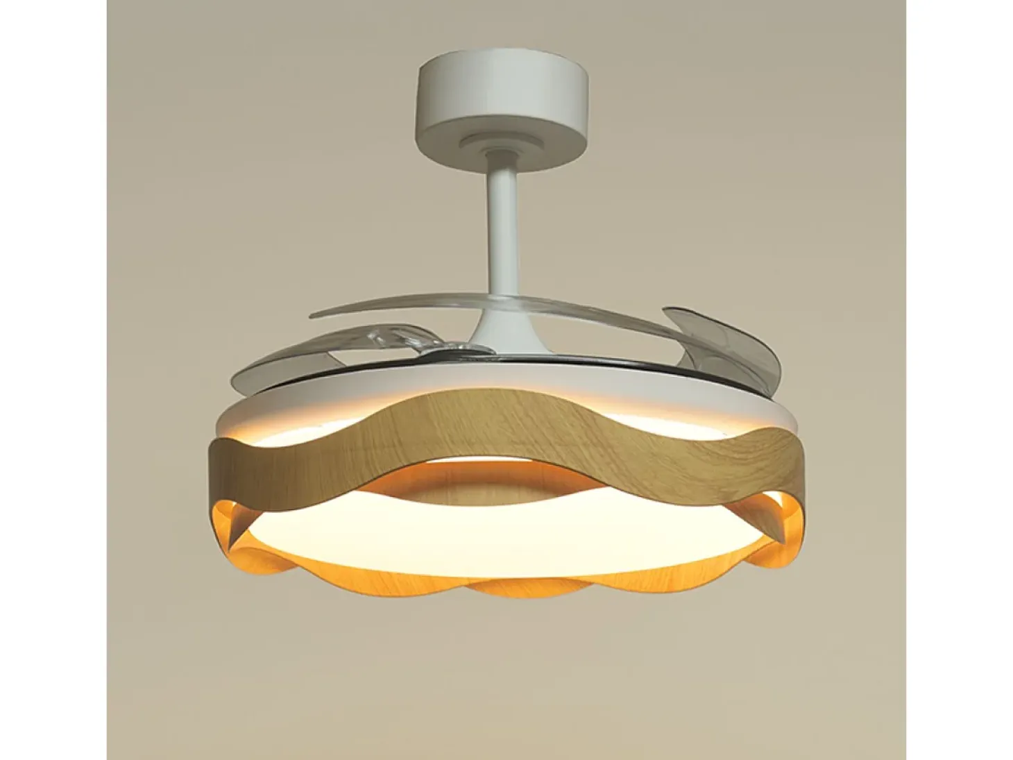 Ventilador Ondas 72W 4 aspas retráctiles blanco/natural Ø108 cm