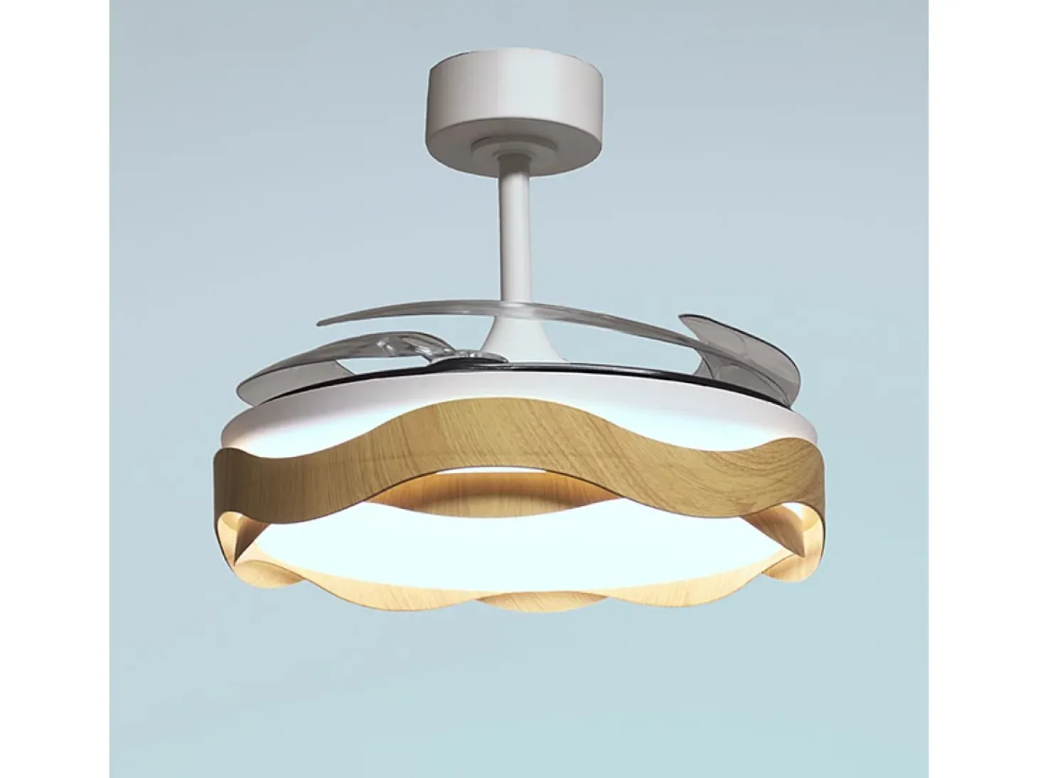 Ventilador Ondas 72W 4 aspas retráctiles blanco/natural Ø108 cm