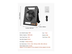 Ventilador Solar SucceBuy Portátil Recargable 10000 mAh con Iluminación LED, Panel Solar Plegable 4 W, 4 Velocidades, Temporizador, Alimentación USB