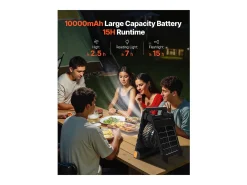 Ventilador Solar SucceBuy Portátil Recargable 10000 mAh con Iluminación LED, Panel Solar Plegable 4 W, 4 Velocidades, Temporizador, Alimentación USB
