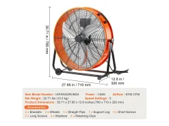 Ventilador SucceBuy de Tambor Industrial de 61 cm con Temporizador Conveniente y 3 Velocidades Ajustables - Perfecto para Grandes Espacios como Almacenes y Garajes
