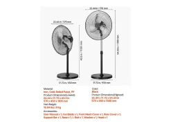 Ventilador SucceBuy 570mm Ventilador de Pie con 3 Velocidades, Ajustable en Altura 110,5-138cm