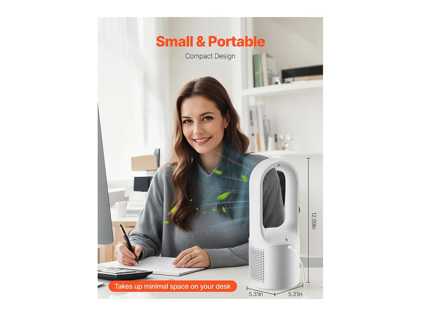 Ventilador SucceBuy Portátil de Escritorio sin Palas 33cm, Ventilador de Mesa Silencioso con 6 Velocidades para Dormitorio y Oficina