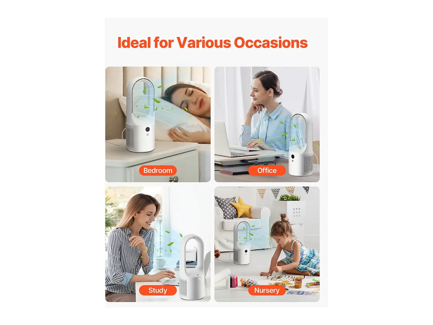 Ventilador SucceBuy Portátil de Escritorio sin Palas 33cm, Ventilador de Mesa Silencioso con 6 Velocidades para Dormitorio y Oficina