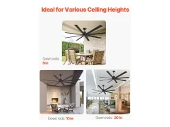 Ventilador SucceBuy Ventilador de Techo 213 CM sin Luz, Telecommando 6 Velocidades, 8 Pales en Aluminio, Ventilador Exterior Empotrado Moderno
