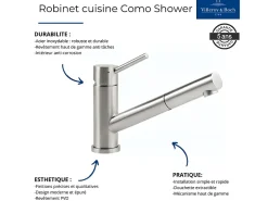 VILLEROY ET BOCH Como Grifo de cocina abatible con ventana de ducha Antracita