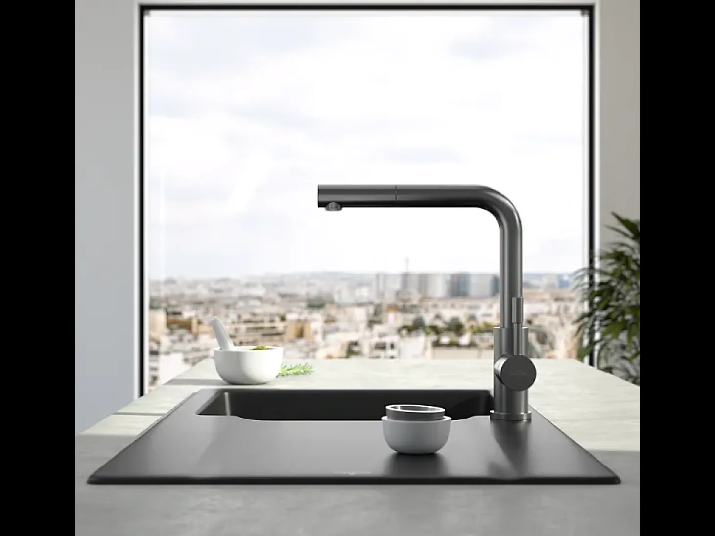 VILLEROY ET BOCH Grifo de cocina para ducha de acero antracita