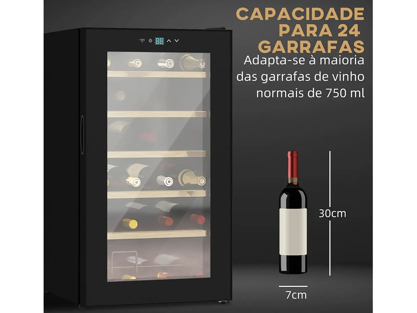 Vinoteca Homcom 65L 24 botellas 5-20ºC G negro 75 cm