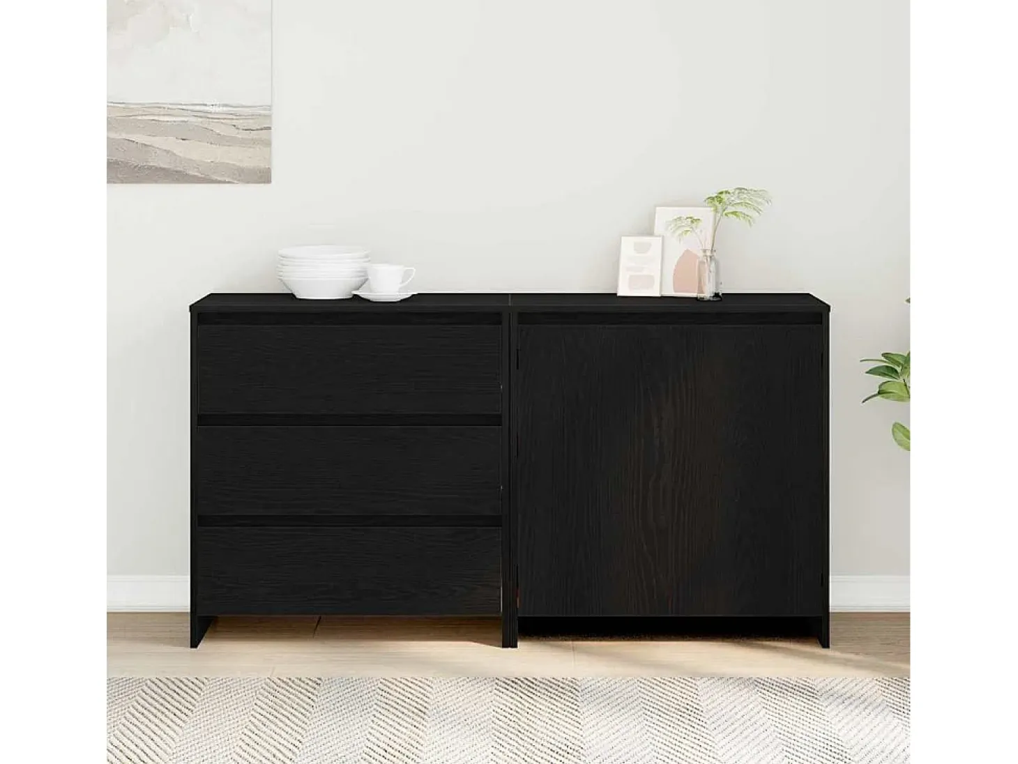 Vitrina 2 piezas Negro 70 x 41 x 75 cm Madera contrachapada
